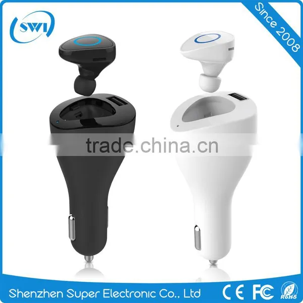 Good Quality Safe Convenient Mini-Wireless 4.0 Bluetooth 2 in 1 Design Vortex Car Charger+Earphone Earbud Headset Headphone