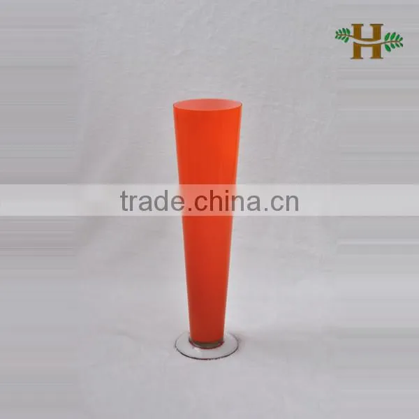 Colored Tall Cone Shaped Cylinder Glass Vase, Handmade Wedding Use Glassware With Pinch Bottom