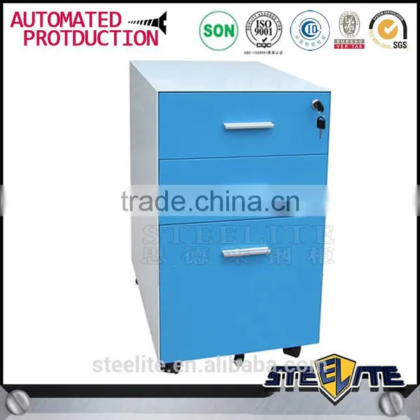 China Waterproof File Storage Cabinet Blue 3 Drawer Mobile Pedestal Cabinet in Stock photo-6