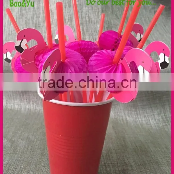 China Supplied Party Decoration Tissue Paper Flamingo Plastic Drinking Straw Flexible photo-5