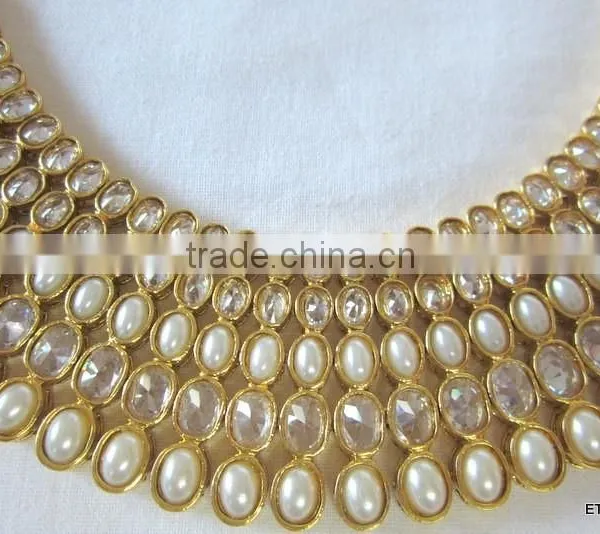 Crystal Pearl Bollywood Necklace Jhumka EARRING Bridal Set photo-3