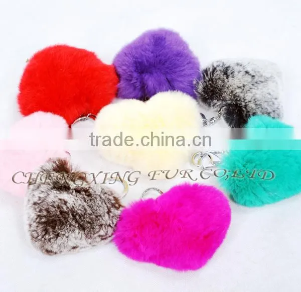 CX-R-46 Wholesale Heart Shape Genuine Rabbit Fur Keyring photo-4