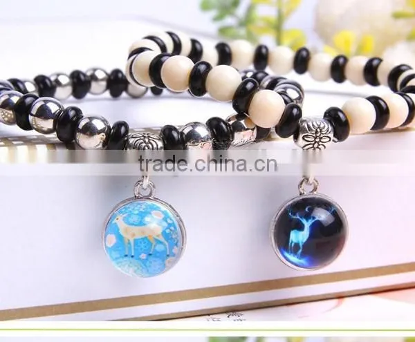 Customized UK Flag Glass Dome Charm Wood Bracelets Jewelry photo-2