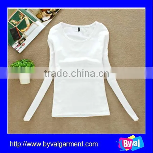 Wholesale Long Sleeve Fashional Ladies T-shirts White Blank Plian High Quality T-shirt for Women
