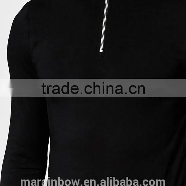 Black Plain Mens Long Sleeve T-Shirt Slim Fit 1/4 Zipper Tops Muscle Lightweight Jacket Quarter Zipper T Shirts photo-3