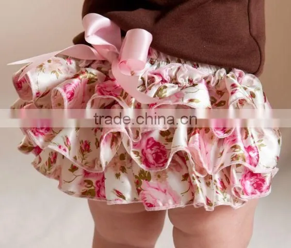 Blue Floral Printed Baby Underwear Ruffle Diaper Cover Infant Baby Bloomers photo-2
