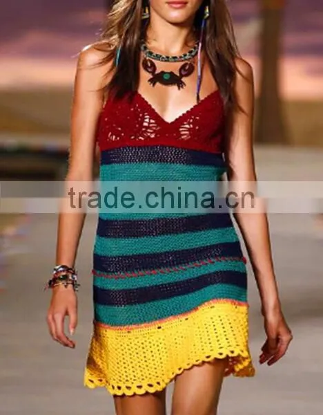 EY0015A 2016 OEM High Quality Loose Knit Deep V-neckline Beach Wear Dresses For Ladies photo-2
