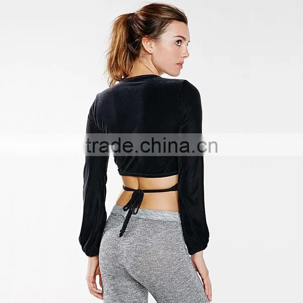 Women's Yoga Wear Long Sleeve Front Cross Back Lacing t Shirt photo-3