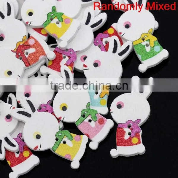 Cheap Wholesale Scrapbooking Rabbit Animal Mixed 2 Holes Wood Sewing Buttons photo-3