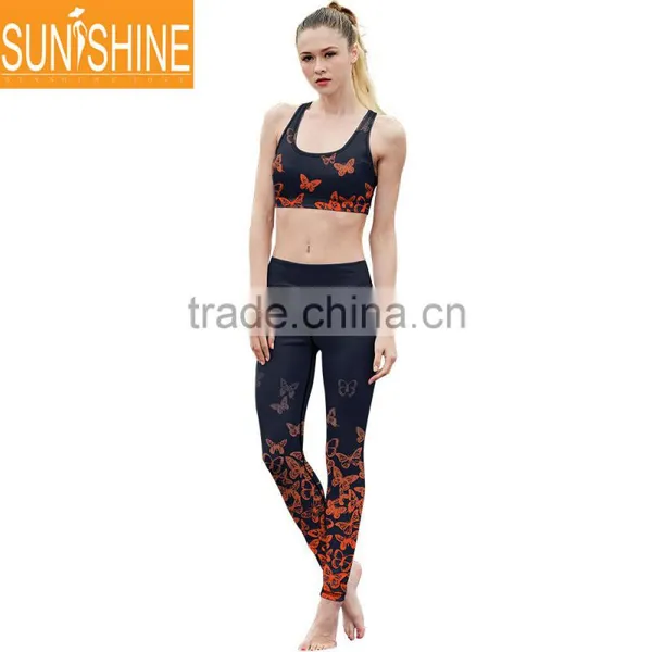 2017 Fashion Design Sportswear Black With Red Butterfly Printing Yoga Clothes For Women photo-2