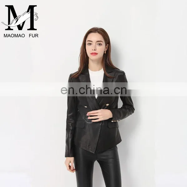 Lady Casual Spring Long Sleeve Beaded Leather Motorcycle Jacket photo-5
