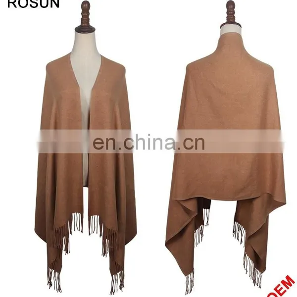 Plain Knit Poncho Sweater With Short Tassel of Women Clothing