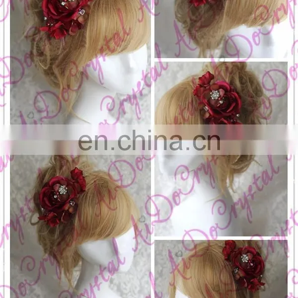 Aidocrystal SALE Wedding Accessory Red Hair Clip Bridal Accessory Hair Flower Clip, Handmade Wine Red Flower Hair Clip Shenzhen photo-2
