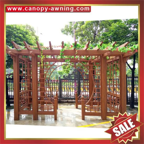 Prefabricated Outdoor Garden Wood Look Style Alu Aluminium Alu Aluminum Metal Gazebo Grape Trellis Pergola Vine Grids Shelter Kits photo-4