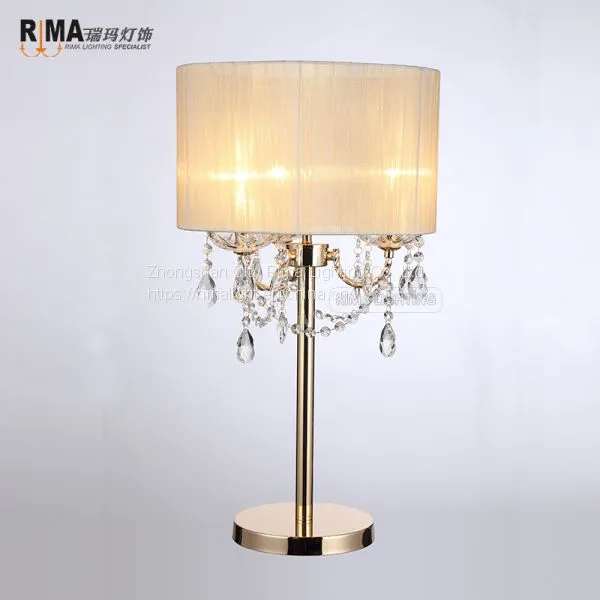 RM8124 French Gold Beige Lampshade Bedroom Crystal Ball Decoration Bedside Table Light