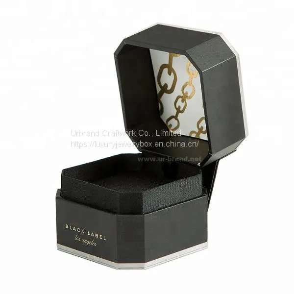 Octagonal Cardboard Ring Jewelry Box Red Texture Paper Gift Box With Custom Gold Foil Logo photo-5