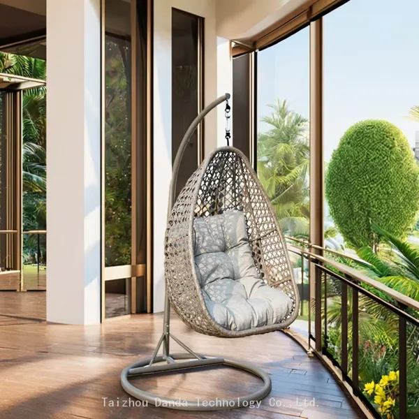 Durable Modern Outdoor Furniture Hanging Egg Swing Chair With Cushion PE Rattan Metal Frame Living Room Hotel Bedroom Courtyard photo-2