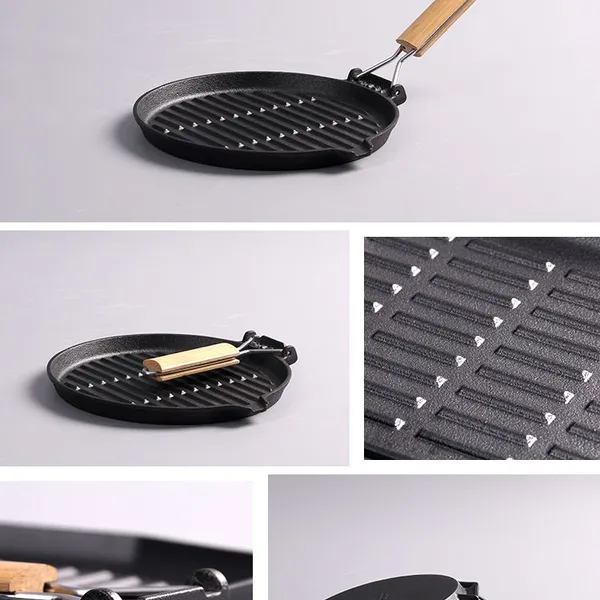 High Quality OEM Service Cast Iron Grill Pan/griddle Pan/bbq Grill Preseasoned Cast Iron Steak Pan Frying Pan With Long Handle photo-4