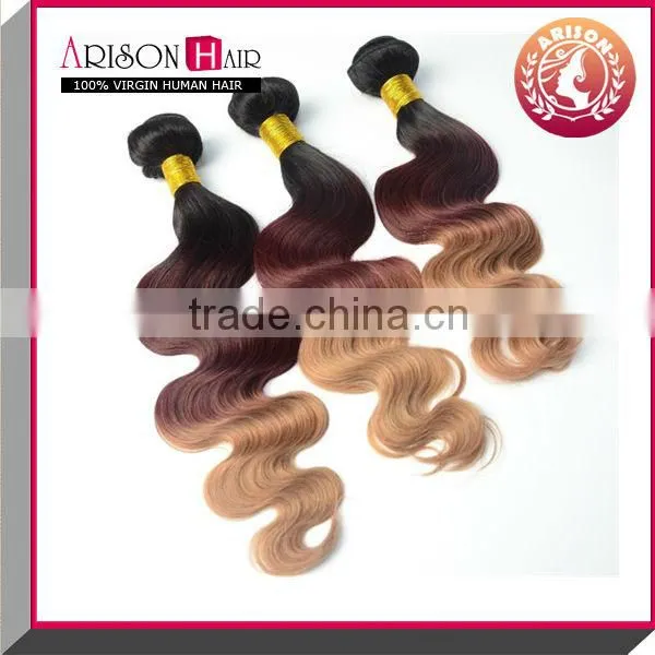 2015 Fashion 100% Remy Human Ombre Colored Bundles Hair Weaves 1B/33/27 photo-2