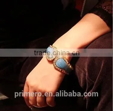 Exaggerate Cuff Bangles Gold Plated Metal Glaze Rhinestones Statement Bracelets photo-3