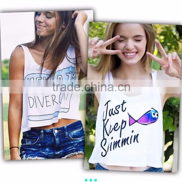 Stringer Tank Top Wholesale Summer Short Sleeve Logo Print Custom Ladies Crop Top photo-2