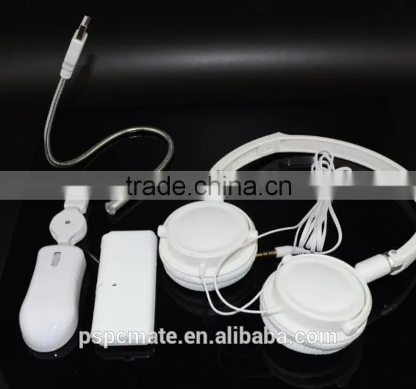 White Color Computer Accessories Gift Set -usb Led Light/mini Mouse/usb Hub/heaphone photo-5
