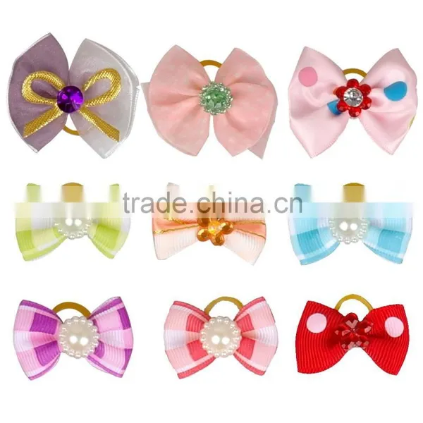 Dog Pet Cat Puppy Hair Bows Mixed Colors Grid Dots Mixed Designs Rubber Band Wholesale Pet Gifts photo-2