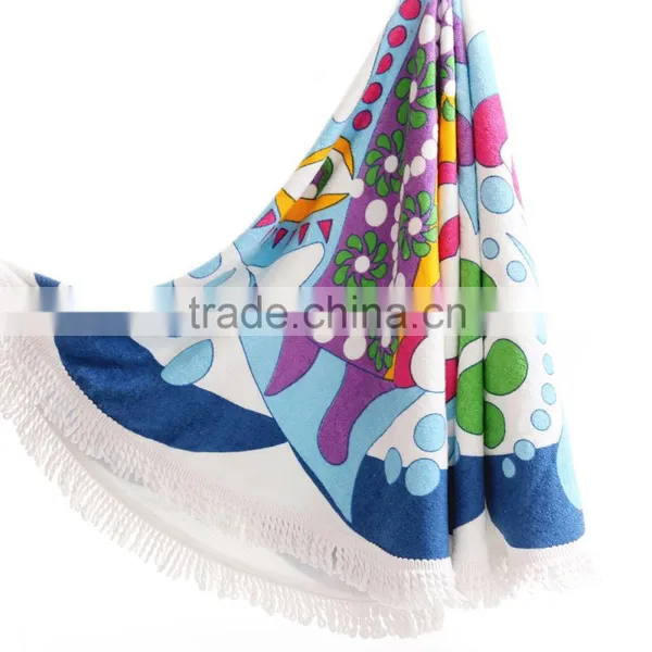 100% Cotton Large Reactive Printing1500mm Round Beach Towels With Tassels