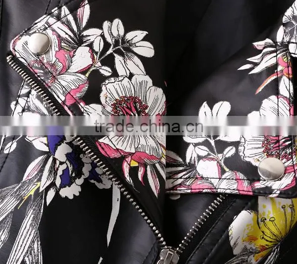 Wholesale Clothing Floral Print PU Motor Jacket photo-5
