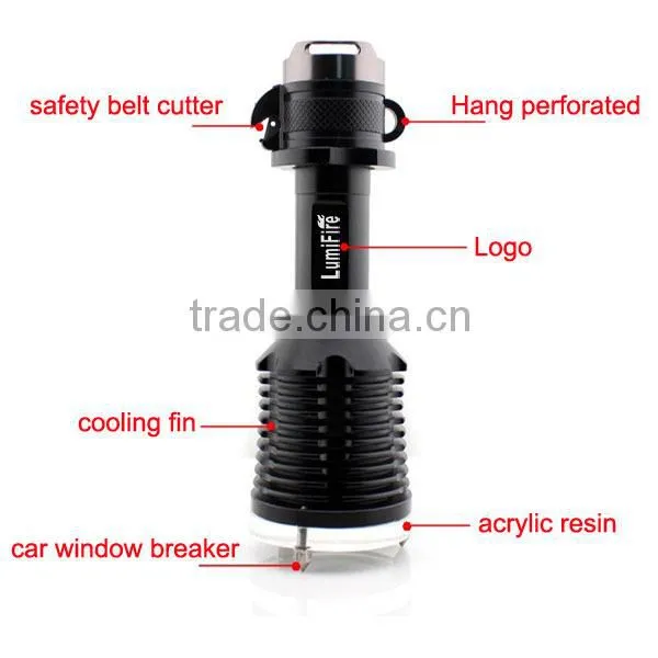 1158 New Design!! XM-L T6 LED Ultra Power Aluminum Torch Light With Hammer and Belt Cutter photo-4