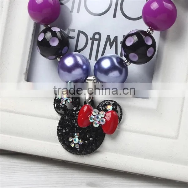 Purple Mickey Necklace and Satin Lace Flower Bowknot Hairband Baby Pendant Crystal Girl Necklace photo-6