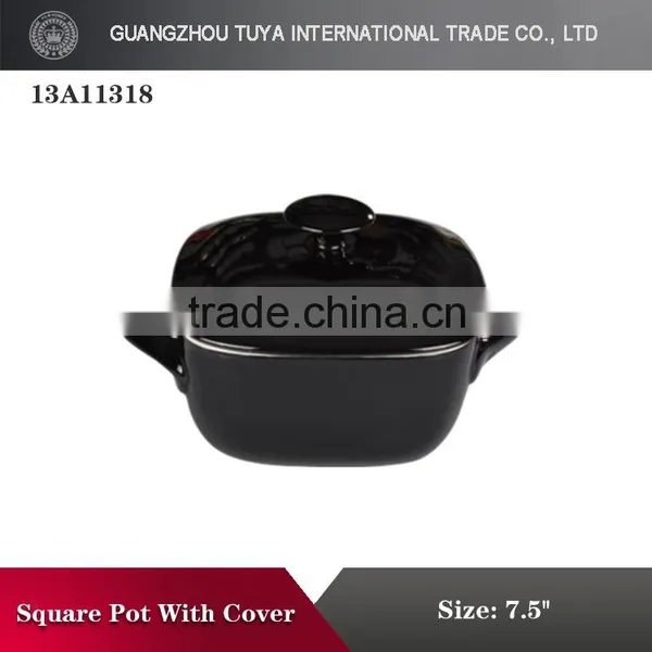 Square Ceramic Pot With Lid Colour Glaze Pot photo-4