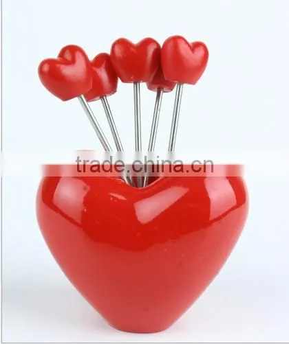 Factory Wholesale Stainless Steel Red Heart Shaped Fuit Fork Set photo-5