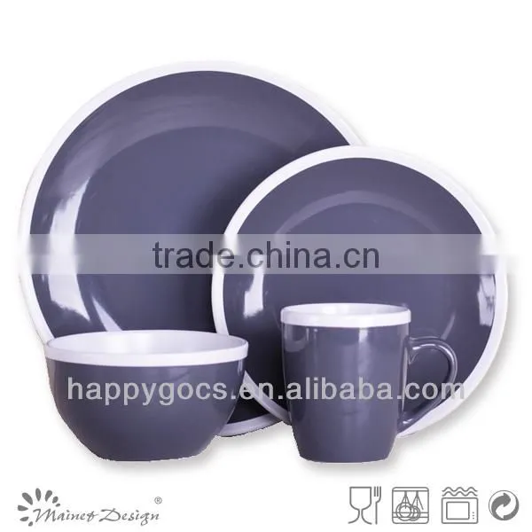 Dinner Set With White Rim/16PCS GREY STONEWARE DINNER SET
