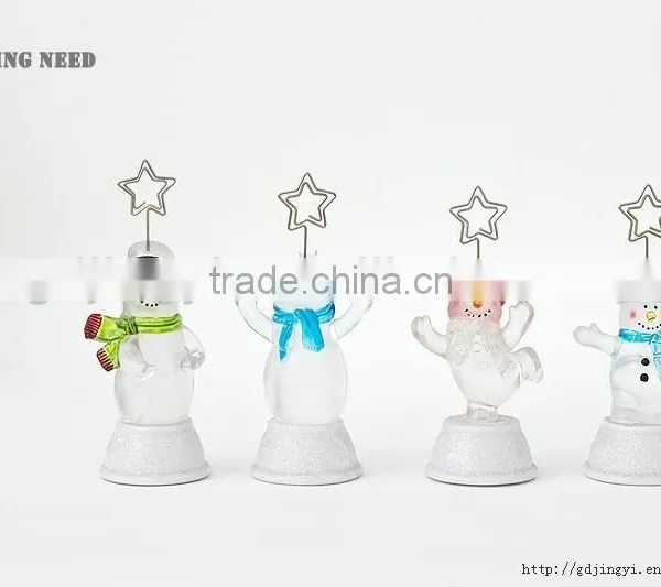 Led Acrylic Crystal Snowman With Metal Star White Base Name Card Holder for Christmas Decoration photo-2