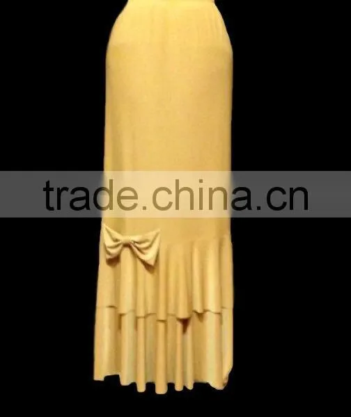 China Manufacturer Summer Bow Ruffle Spandex Tiers Maxi Skirt photo-3