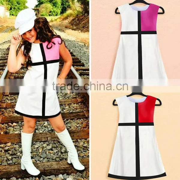 Girl's Sleeveless Fashion 1-8 Years Grid Color Splicing Dress Party Birthday Gift Dress Girls Dress Red Pink Plus Sizes SV003921