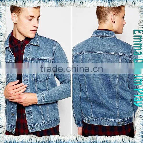 Mens Punk Spike Studded Shoulder Blue Denim Jacket photo-2