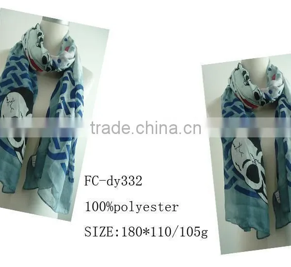 Beautiful Long Blue&White Skull Halloween Pattern Printed Women's Fashion Polyester Wrap Scarf