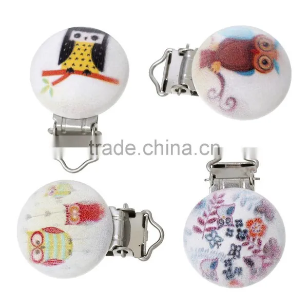 Custom Round Mixed Owl Halloween Pattern Baby Wood Pacifier Clip photo-3