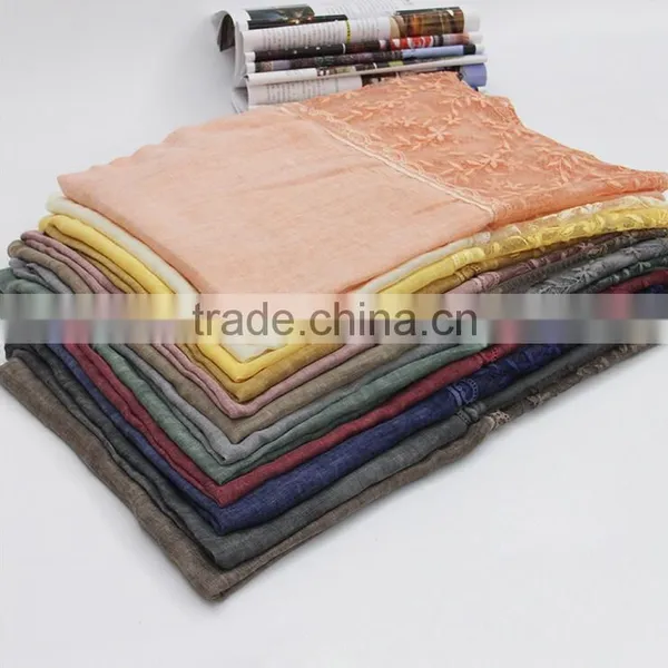 New Fashion Custom Classic Plain Dyed Linon Viscose Thin Lace Flower Trim Ribbon Hijab Scarf photo-5