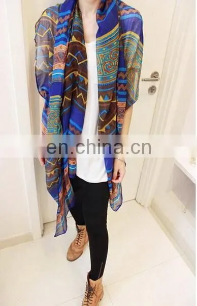 Blue Ttextured Geometric Ripple Gaze de Paris Simple Elegant Women Fashion Scarves photo-3