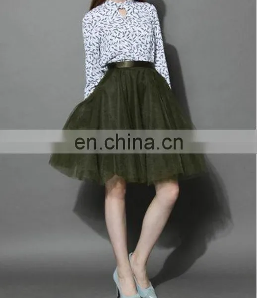 Mesh Tulle Skirt in Olive photo-4