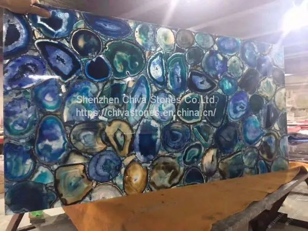 Semiprecious Stone Lapis Lazuli Blue Agate Wall Tile Slabs Transparent Onyx Gemstone Luxury Interior Decoration