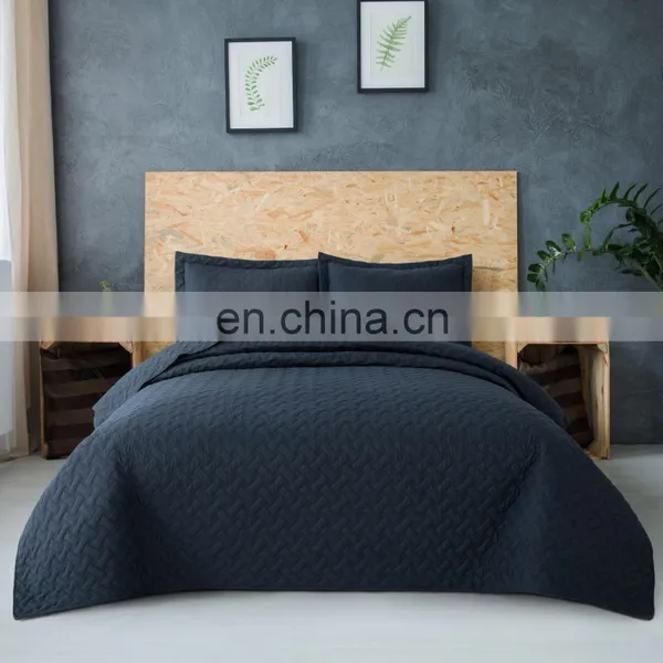 Oversized King Nevy Blue Twin Plain Dyed Quilt Bedspread Set For Summer photo-2