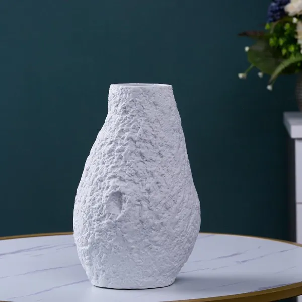 Olive Bark Grain White Modern Simple Ceramic Flower Vase Decortation For Hallway TV Bench photo-4