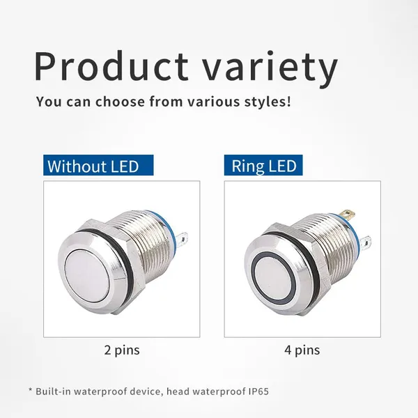 Ip65 12mm Metal Flat Head 6v One Normally Open Momentary Switch Push Button for Alarm System photo-2