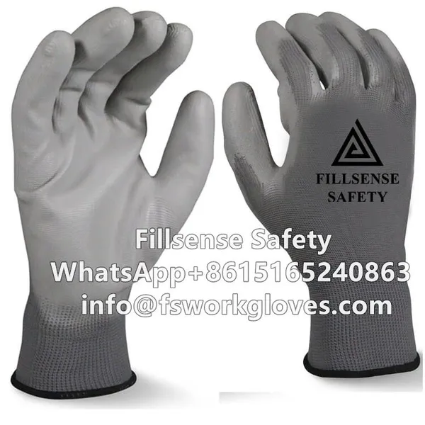 13Gauge Grey Polyester Liner Grey PU Coated Gloves PU/Polyurethane Coated Working Gloves photo-4