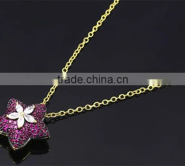Latest Trend Cocktail Party Colorful Red Cubic Zirconia Star Fancy Jewellery Set photo-5