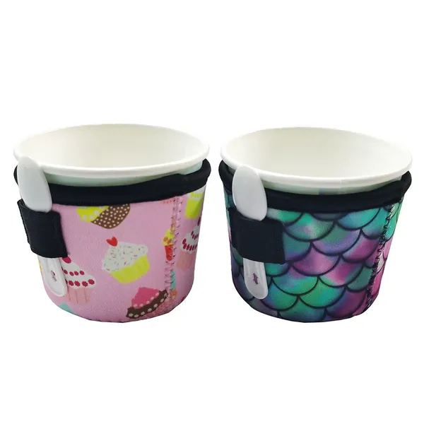 Custom Print Waterproof Iced Cream Pint Glass Neoprene Insulator Ice Cream Holder With Elastic Loop Spoon Holder photo-2